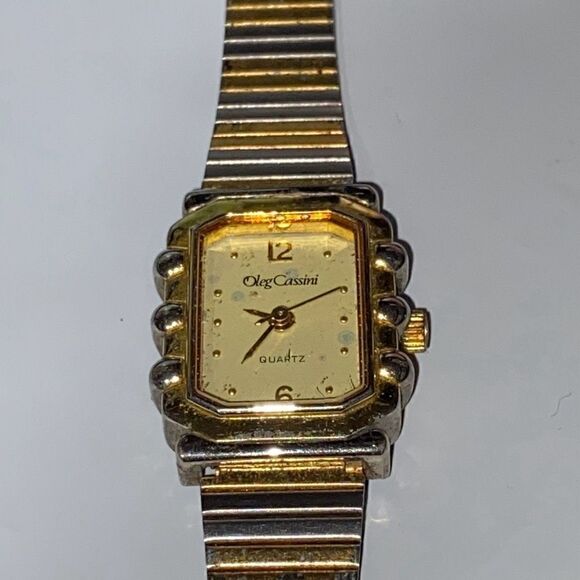 Oleg Cassini Women\'s Gold Silver Tone Band Rectangle Face Quartz Watch OS main image 12